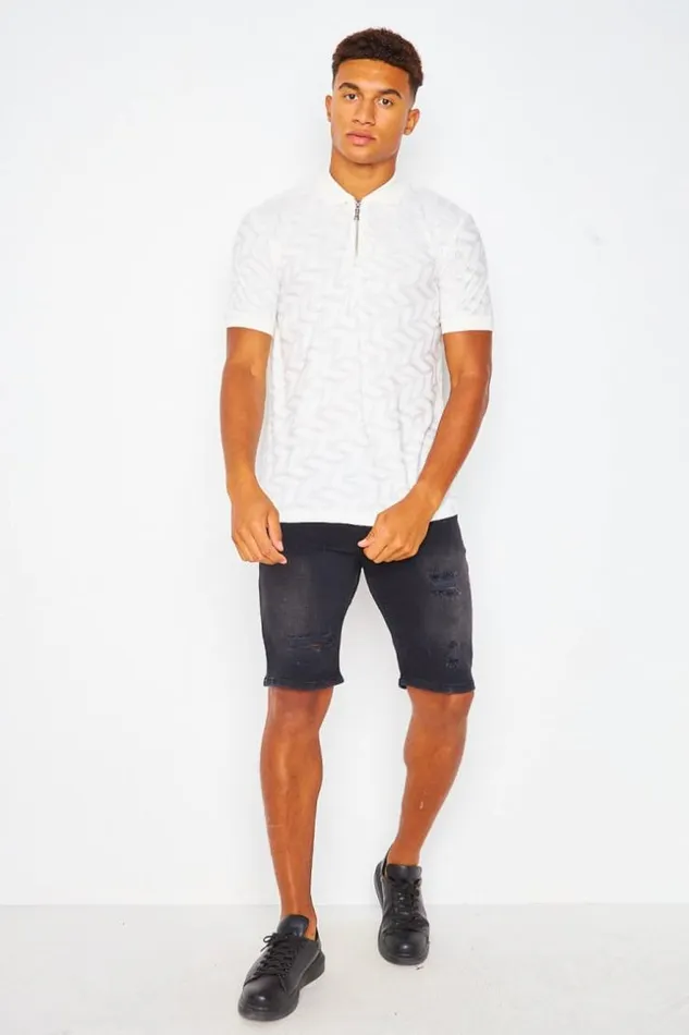 Men Polo TShirt With Graphic Print In White White Brentiny Paris Polo Shirts