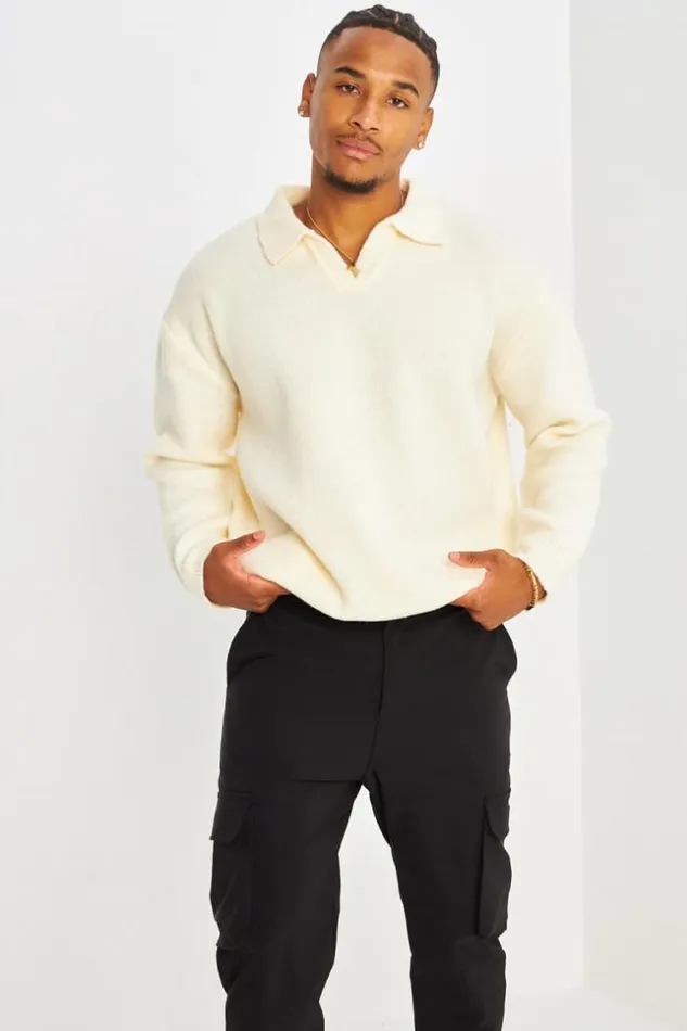 Men Pull Beige Ample Col Rabats Beige Brentiny Paris Sweatshirts and Pullovers