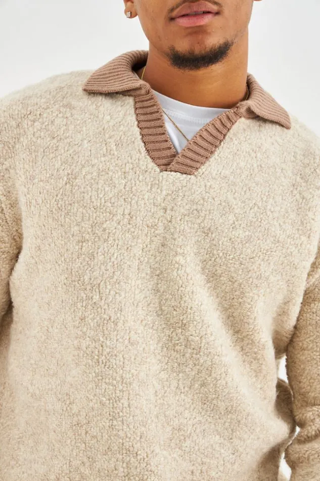 Men Pull Beige Bicolor Col Rabats Beige Brentiny Paris Sweatshirts and Pullovers