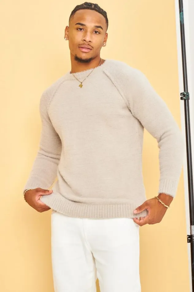 Men Pull Beige En Laine Col Rond Beige Brentiny Paris Sweatshirts and Pullovers