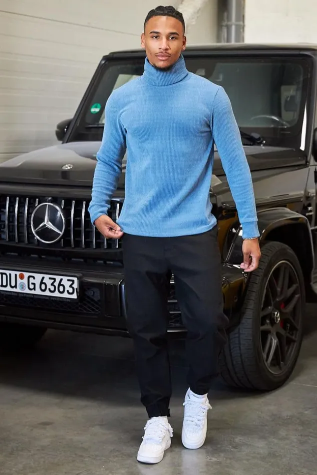 Men Pull Bleu Col Roul En Velours Ctel Blue Brentiny Paris Sweatshirts and Pullovers Men Pull Bleu Col Roul En Velours Ctel Blue Brentiny Paris Sweatshirts and Pullovers