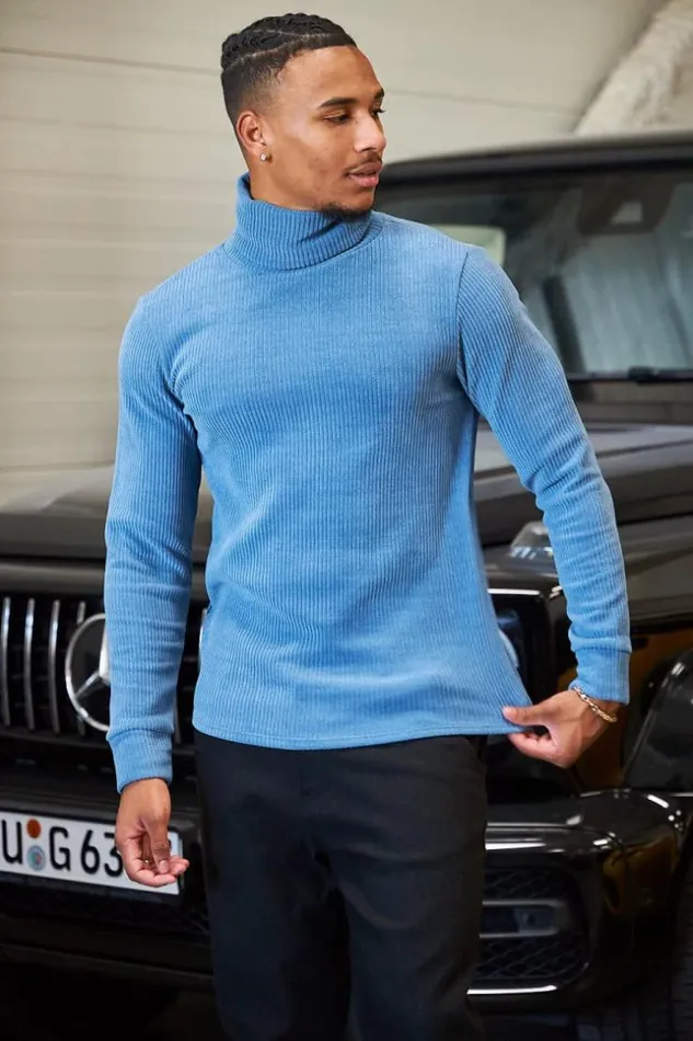 Men Pull Bleu Col Roul En Velours Ctel Blue Brentiny Paris Sweatshirts and Pullovers Men Pull Bleu Col Roul En Velours Ctel Blue Brentiny Paris Sweatshirts and Pullovers