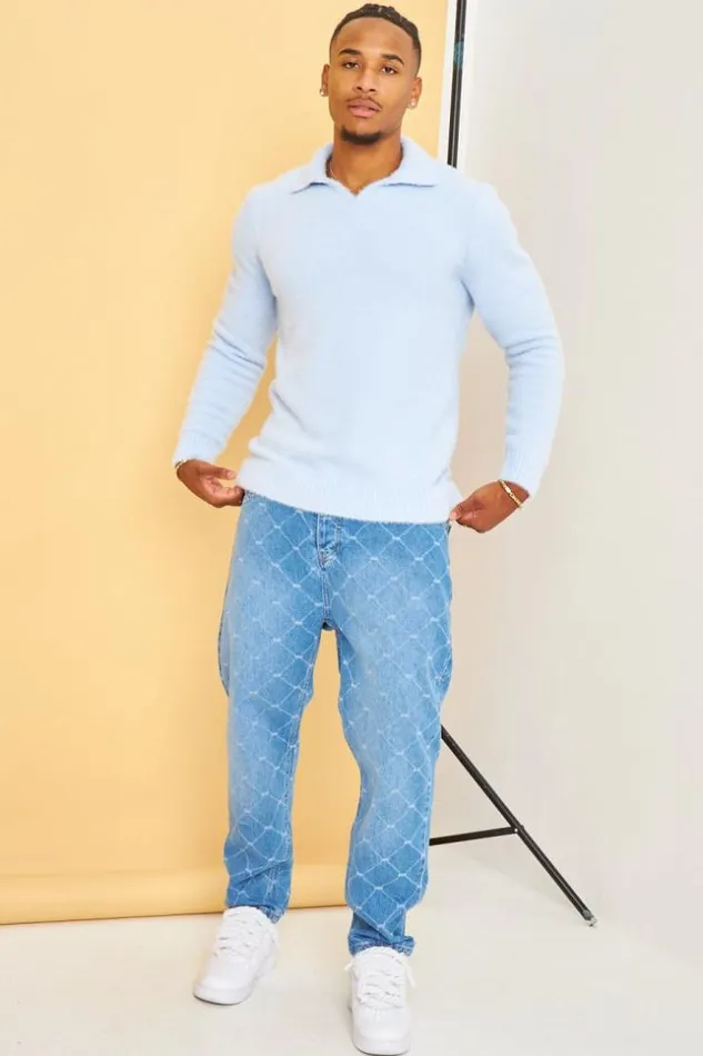 Men Pull Bleu En Laine A Col Rabats Blue Brentiny Paris Sweatshirts and Pullovers