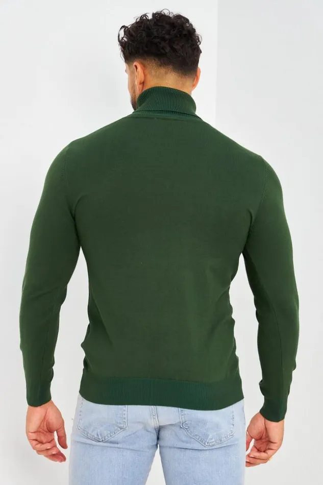 Men Pull Col Roul Vert Fonc Uni Green Brentiny Paris Sweatshirts and Pullovers