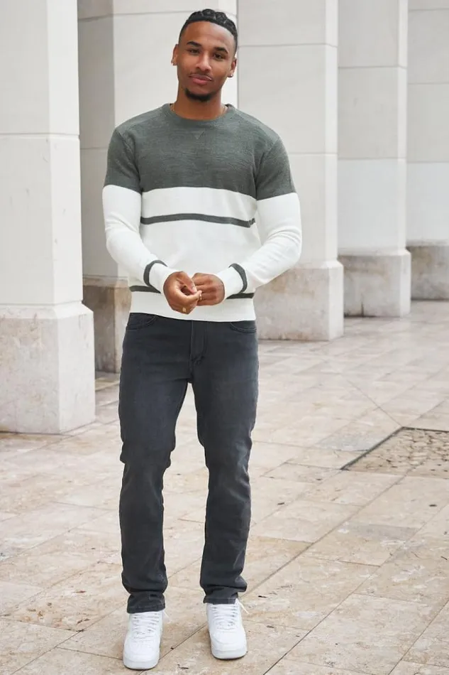 Men Pull En Laine Rayures Kaki Et Blanc Khaki Brentiny Paris Sweatshirts and Pullovers Men Pull En Laine Rayures Kaki Et Blanc Khaki Brentiny Paris Sweatshirts and Pullovers