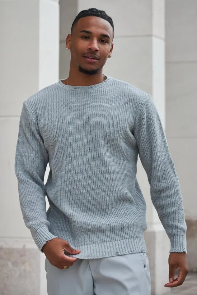 Men Pull En Maille Gris Grey Brentiny Paris Sweatshirts and Pullovers