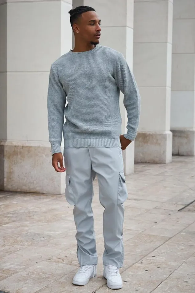 Men Pull En Maille Gris Grey Brentiny Paris Sweatshirts and Pullovers