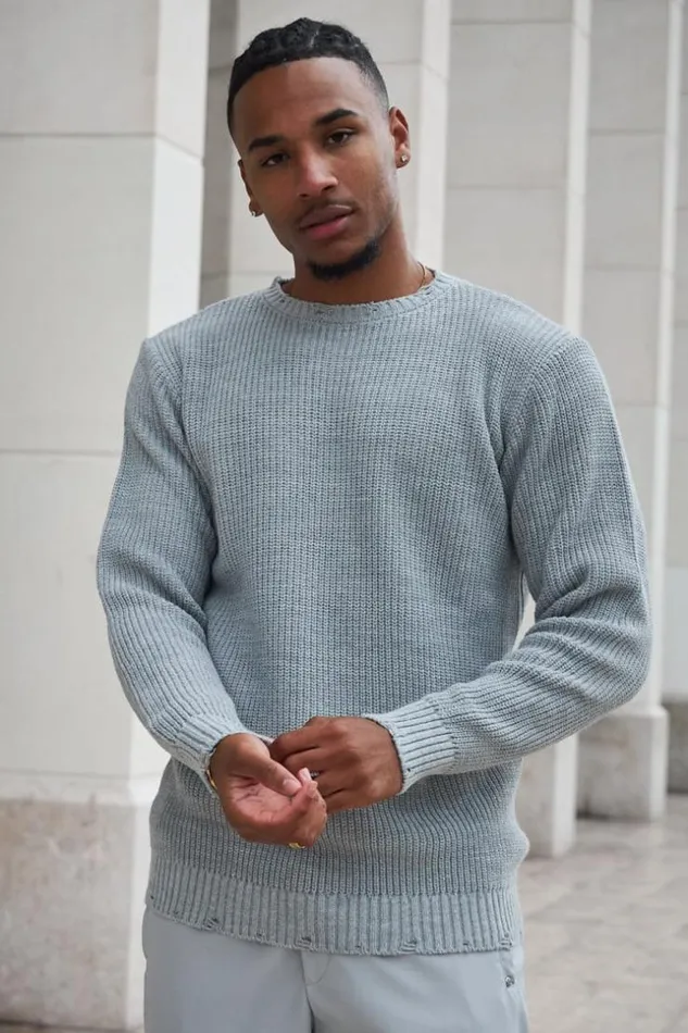 Men Pull En Maille Gris Grey Brentiny Paris Sweatshirts and Pullovers