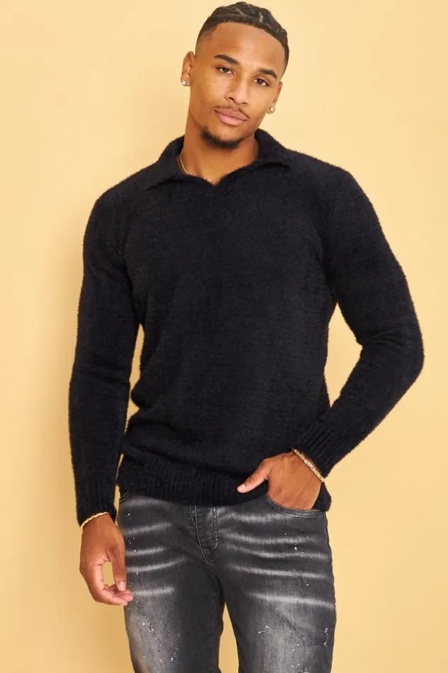 Men Pull Noir En Laine A Col Rabats Black Brentiny Paris Sweatshirts and Pullovers Men Pull Noir En Laine A Col Rabats Black Brentiny Paris Sweatshirts and Pullovers