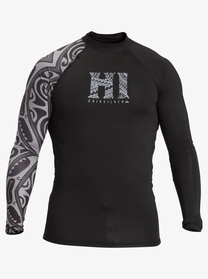 Men Quiksilver Rashguards Hawaii Big Island UPF 50 Long Sleeve Surf Tee Black