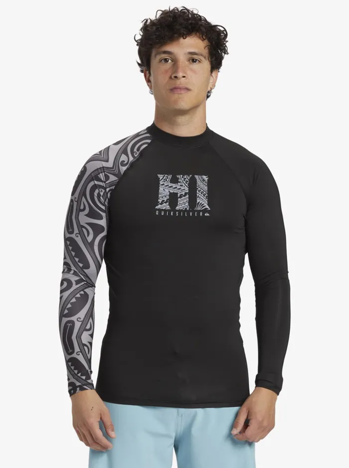 Men Quiksilver Rashguards Hawaii Big Island UPF 50 Long Sleeve Surf Tee Black Men Quiksilver Rashguards Hawaii Big Island UPF 50 Long Sleeve Surf Tee Black