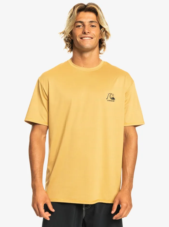 Men Quiksilver Rashguards Heritage Heather Short Sleeve UPF 50 Surf TShirt Wheat Heather Men Quiksilver Rashguards Heritage Heather Short Sleeve UPF 50 Surf TShirt Wheat Heather