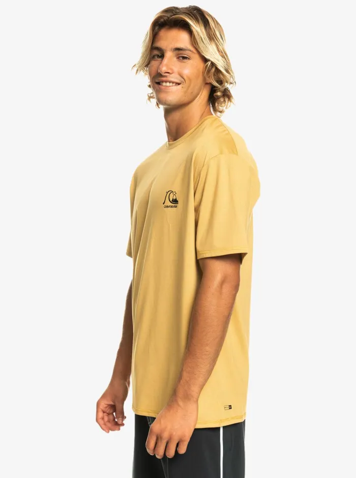 Men Quiksilver Rashguards Heritage Heather Short Sleeve UPF 50 Surf TShirt Wheat Heather Men Quiksilver Rashguards Heritage Heather Short Sleeve UPF 50 Surf TShirt Wheat Heather
