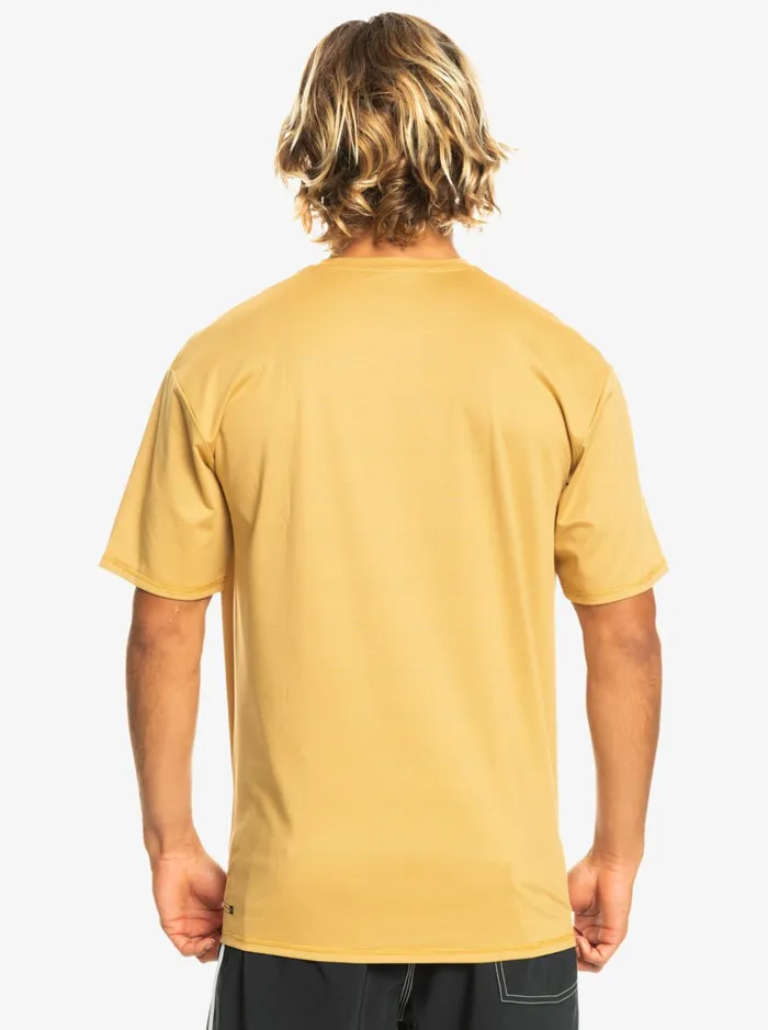 Men Quiksilver Rashguards Heritage Heather Short Sleeve UPF 50 Surf TShirt Wheat Heather Men Quiksilver Rashguards Heritage Heather Short Sleeve UPF 50 Surf TShirt Wheat Heather