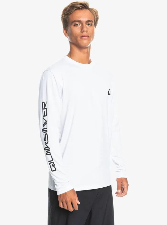 Men Quiksilver Rashguards Omni Session Long Sleeve Upf 50 Surf TShirt White