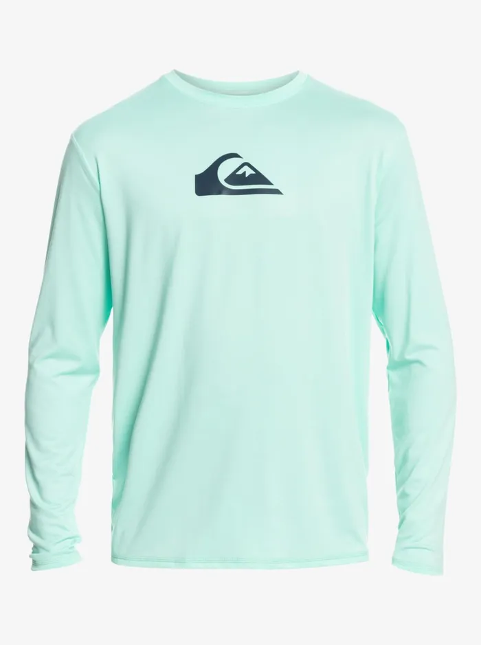 Men Quiksilver Rashguards Solid Streak Long Sleeve UPF 50 Surf Tee Beach Glass