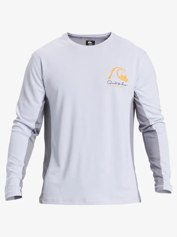 Men Quiksilver Rashguards Waterman Bamboo Check 2 UPF 50 Long Sleeve Surf Tee White