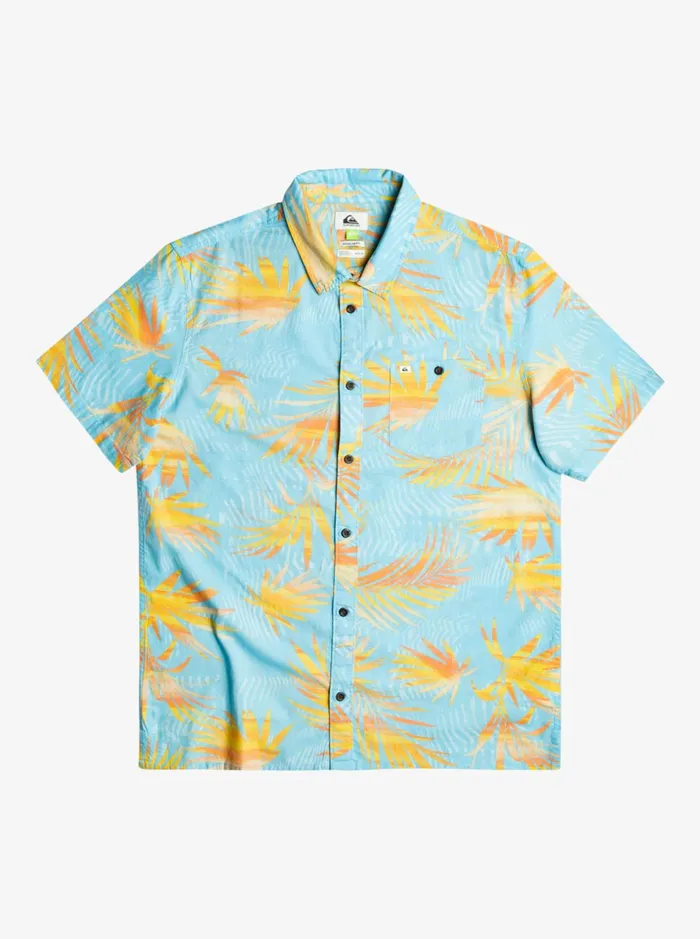 Men Quiksilver Shirts and Polos Ripped Up Cotton Short Sleeve Shirt Sky Blue Ripped Up