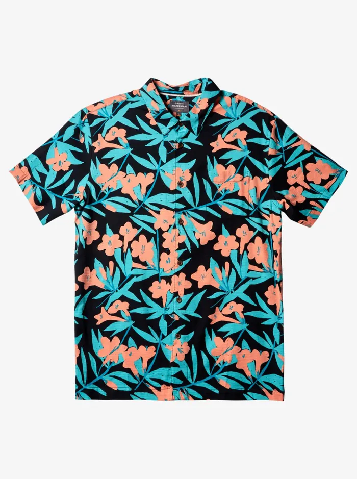 Men Quiksilver Shirts and Polos Waterman Around Bush Short Sleeve Shirt Black Around Bush
