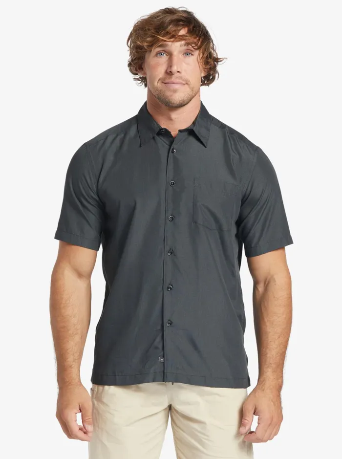 Men Quiksilver Shirts and Polos Waterman Kings Cliff Short Sleeve Shirt Black Kings Cliff