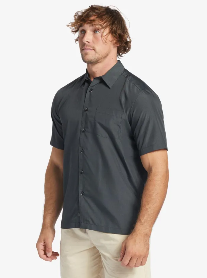 Men Quiksilver Shirts and Polos Waterman Kings Cliff Short Sleeve Shirt Black Kings Cliff