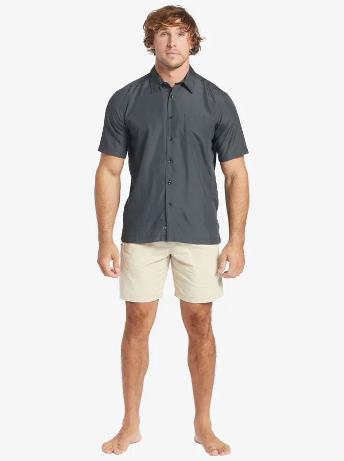 Men Quiksilver Shirts and Polos Waterman Kings Cliff Short Sleeve Shirt Black Kings Cliff