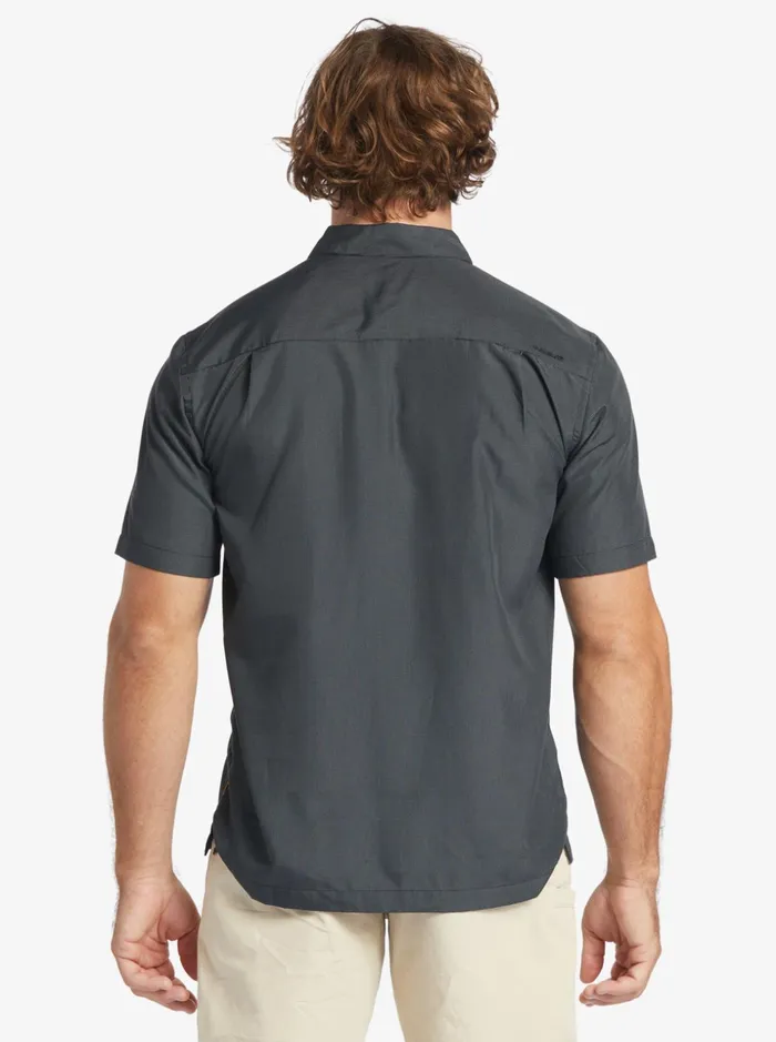 Men Quiksilver Shirts and Polos Waterman Kings Cliff Short Sleeve Shirt Black Kings Cliff