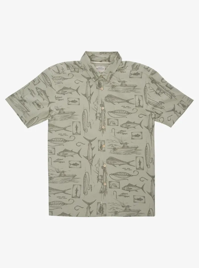 Men Quiksilver Shirts and Polos Waterman Slack Line Short Sleeve Shirt Tea Slack Line