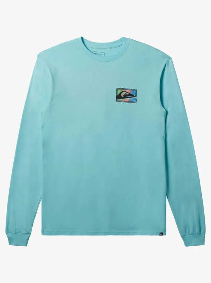 Men Quiksilver Tees Gradient Prints Long Sleeve TShirt Angel Blue