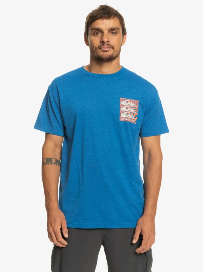 Men Quiksilver Tees Warped Patterns TShirt Snorkel Blue Men Quiksilver Tees Warped Patterns TShirt Snorkel Blue