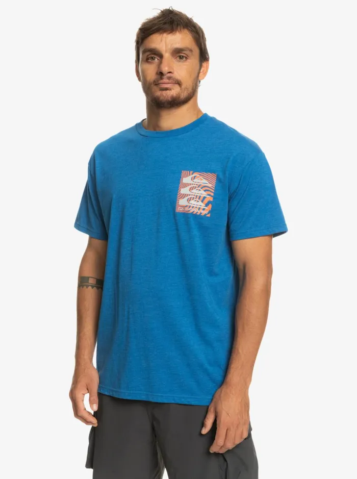 Men Quiksilver Tees Warped Patterns TShirt Snorkel Blue Men Quiksilver Tees Warped Patterns TShirt Snorkel Blue