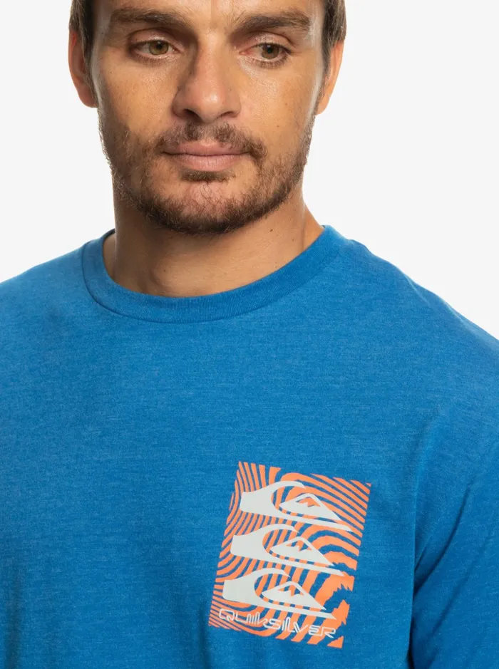 Men Quiksilver Tees Warped Patterns TShirt Snorkel Blue Men Quiksilver Tees Warped Patterns TShirt Snorkel Blue
