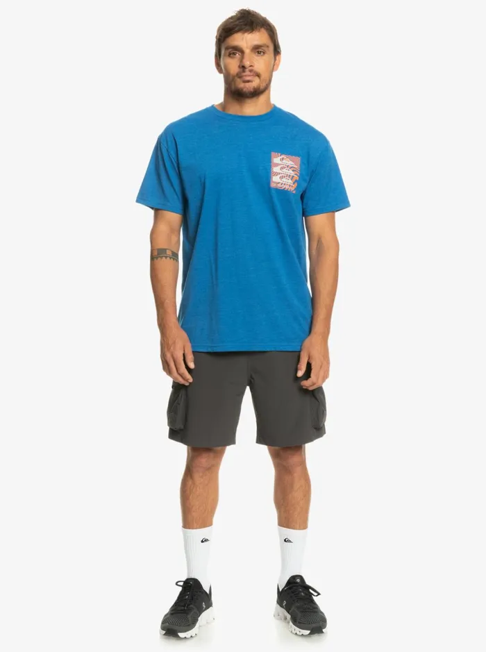 Men Quiksilver Tees Warped Patterns TShirt Snorkel Blue Men Quiksilver Tees Warped Patterns TShirt Snorkel Blue
