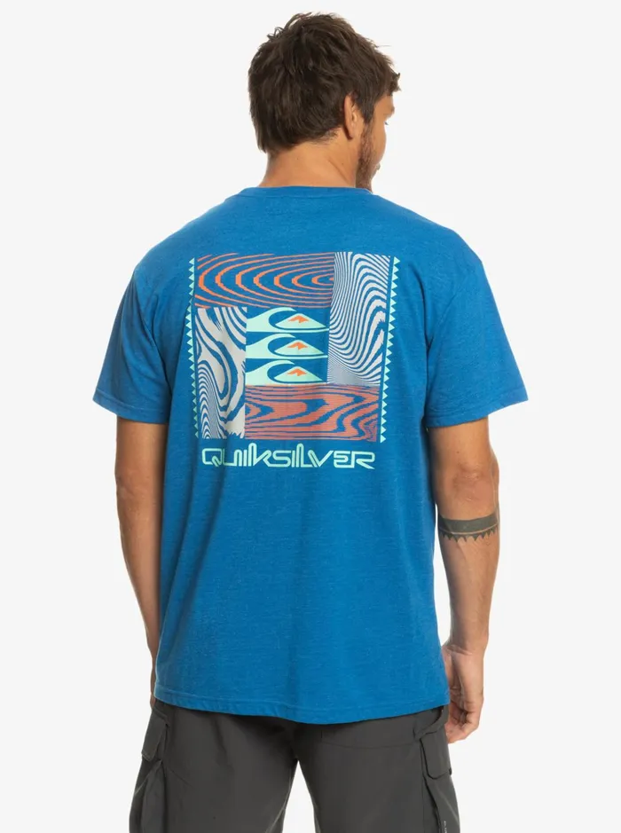 Men Quiksilver Tees Warped Patterns TShirt Snorkel Blue Men Quiksilver Tees Warped Patterns TShirt Snorkel Blue