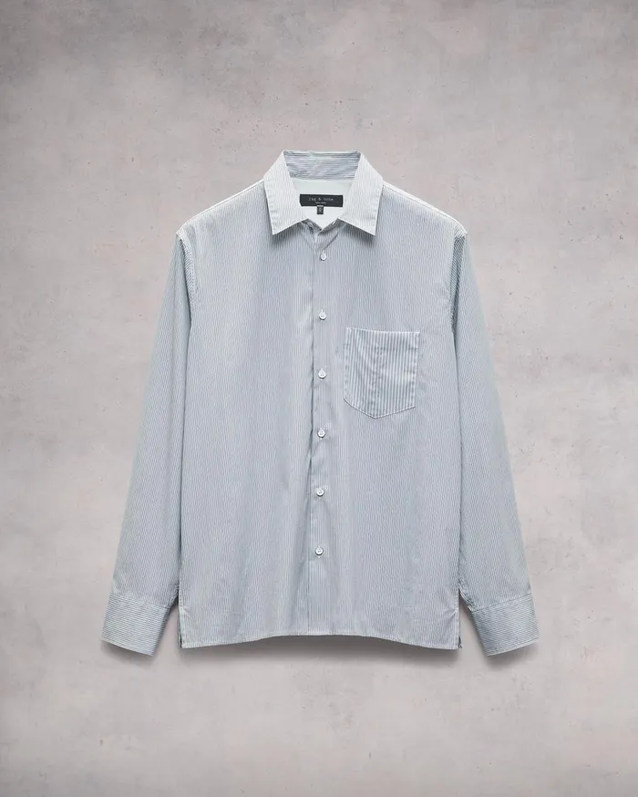 Men Rag and Bone Shirts Dalton Striped Hemp Cotton Shirt Blue Stripe Men Rag and Bone Shirts Dalton Striped Hemp Cotton Shirt Blue Stripe
