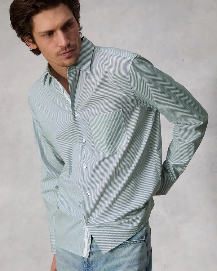 Men Rag and Bone Shirts Dalton Striped Hemp Cotton Shirt Blue Stripe Men Rag and Bone Shirts Dalton Striped Hemp Cotton Shirt Blue Stripe