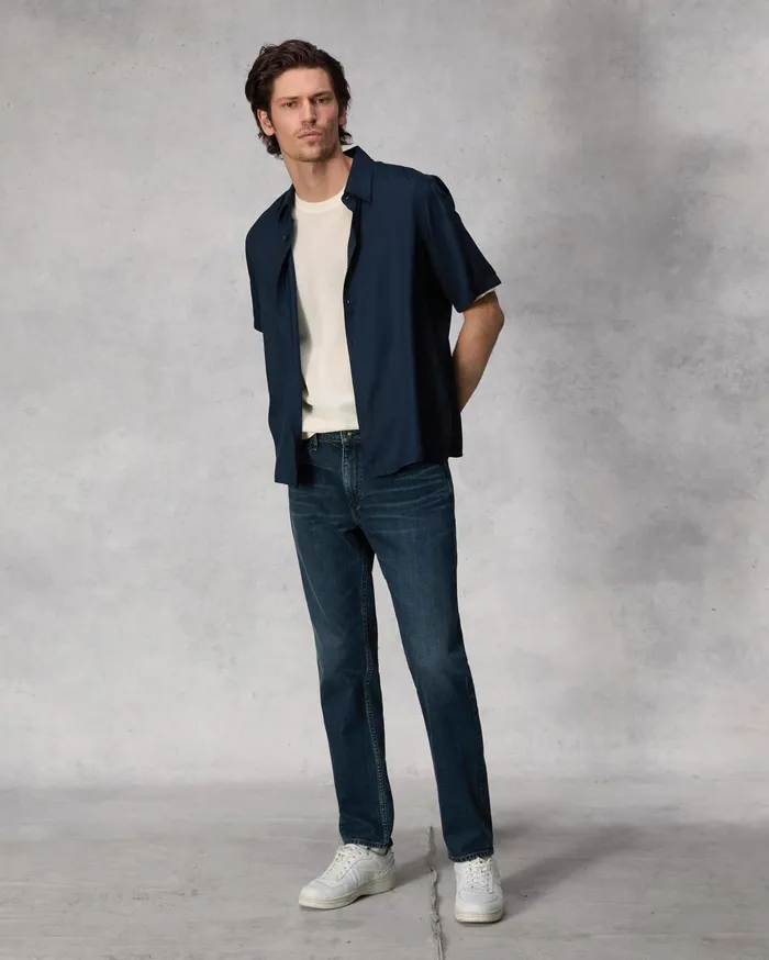 Men Rag and Bone Shirts Dalton Viscose Twill Short Sleeve Shirt Navy Men Rag and Bone Shirts Dalton Viscose Twill Short Sleeve Shirt Navy