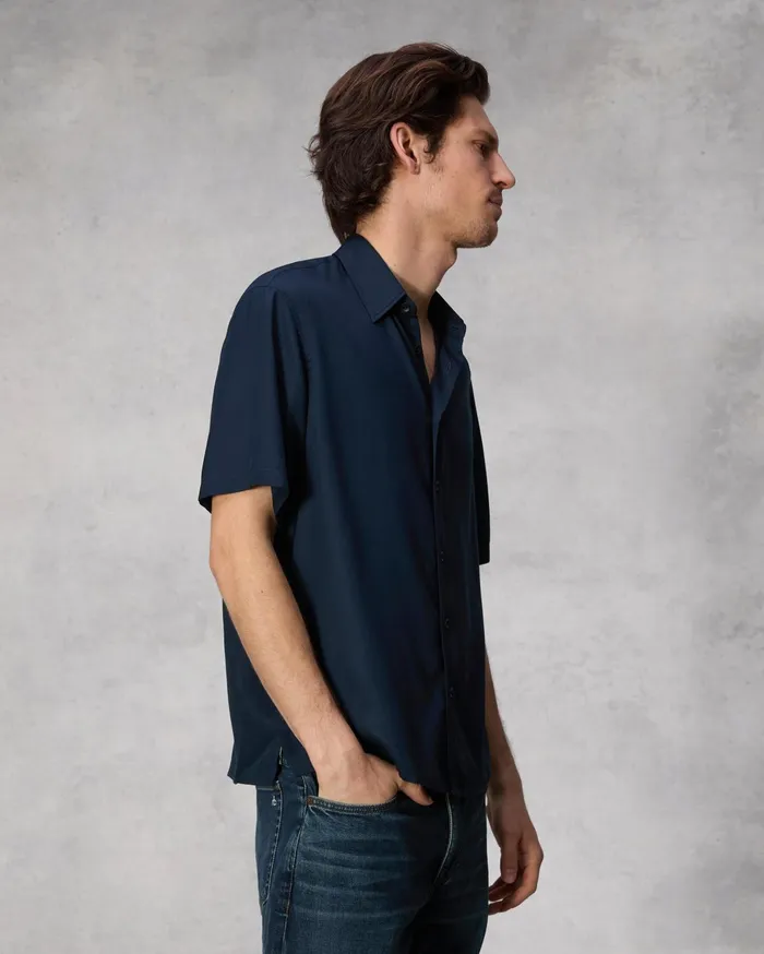Men Rag and Bone Shirts Dalton Viscose Twill Short Sleeve Shirt Navy Men Rag and Bone Shirts Dalton Viscose Twill Short Sleeve Shirt Navy
