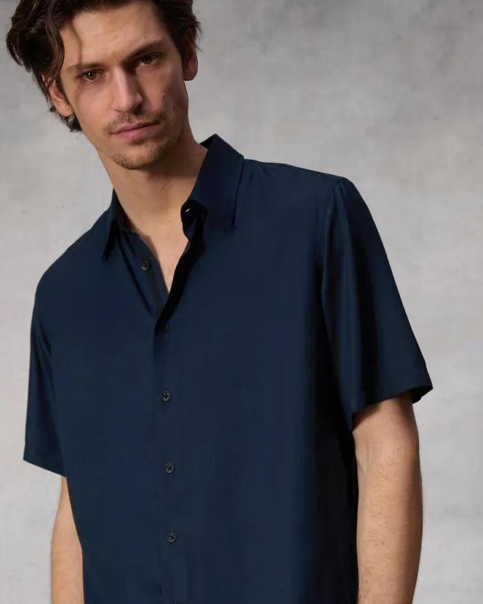 Men Rag and Bone Shirts Dalton Viscose Twill Short Sleeve Shirt Navy Men Rag and Bone Shirts Dalton Viscose Twill Short Sleeve Shirt Navy