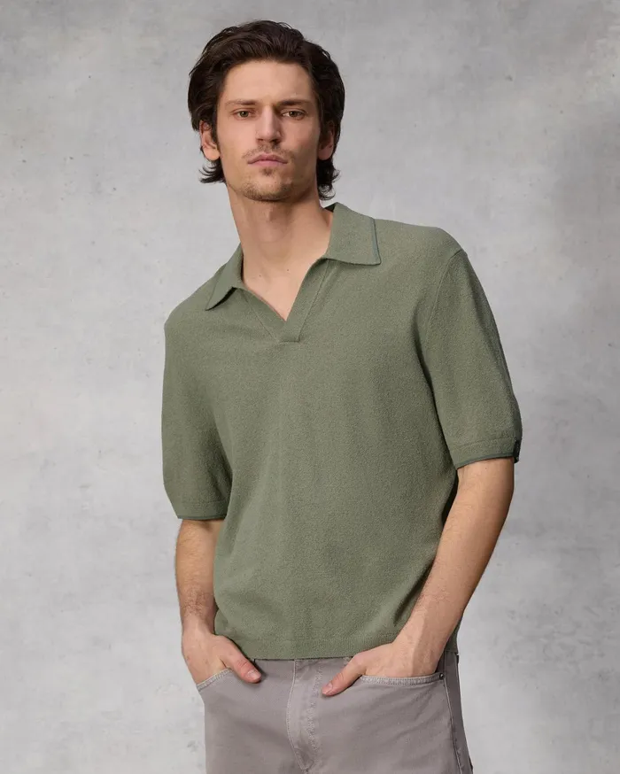 Men Rag and Bone Sweaters Johnny Zuma Toweling Polo Vetiver