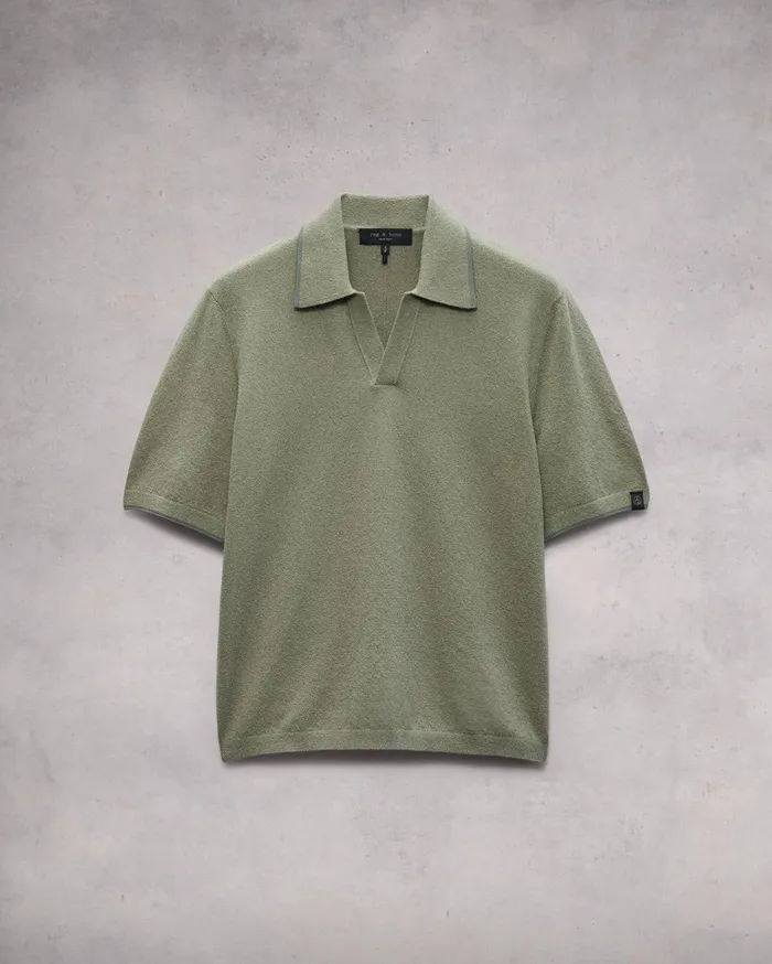 Men Rag and Bone Sweaters Johnny Zuma Toweling Polo Vetiver Men Rag and Bone Sweaters Johnny Zuma Toweling Polo Vetiver