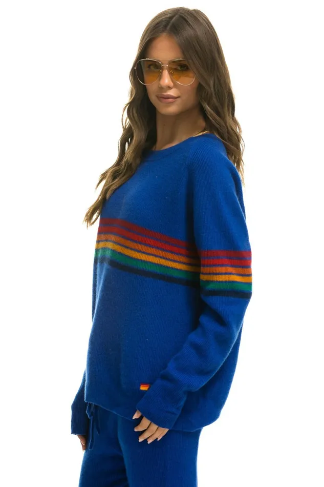 Men RAINBOW STRIPE 6 UNISEX CASHMERE SWEATER LAPIS Aviator Nation CrewSweatshirts Men RAINBOW STRIPE 6 UNISEX CASHMERE SWEATER LAPIS Aviator Nation CrewSweatshirts