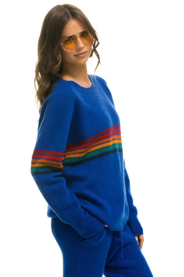 Men RAINBOW STRIPE 6 UNISEX CASHMERE SWEATER LAPIS Aviator Nation CrewSweatshirts Men RAINBOW STRIPE 6 UNISEX CASHMERE SWEATER LAPIS Aviator Nation CrewSweatshirts