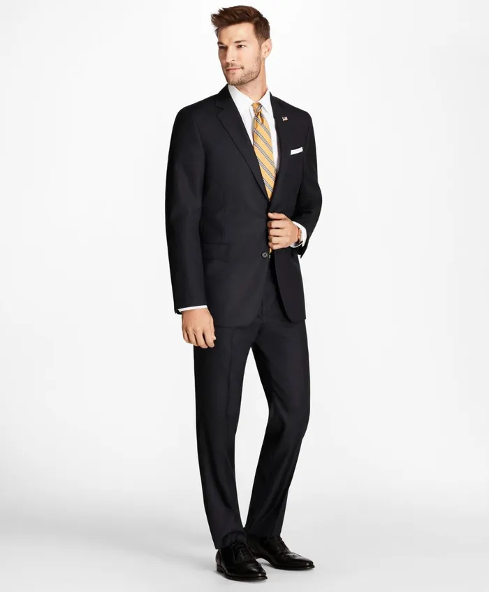 Men Regent Fit Blue Herringbone 1818 Suit Navy Brooks Brothers Suits