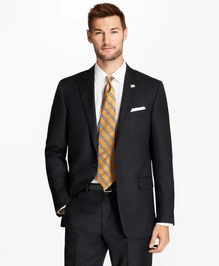 Men Regent Fit Blue Herringbone 1818 Suit Navy Brooks Brothers Suits