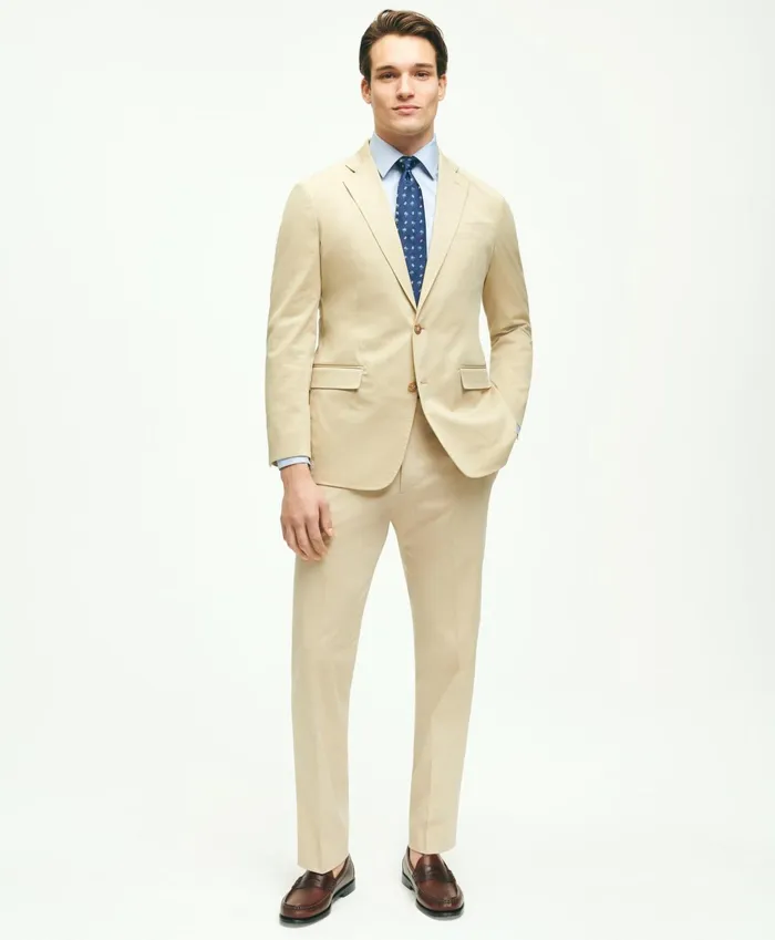 Men Regent Fit Stretch Cotton Suit Trousers Beige Brooks Brothers Suits