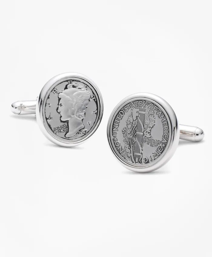 Men Replica Mercury Dime Coin Cuff Links Silver Brooks Brothers Shirt Accessories