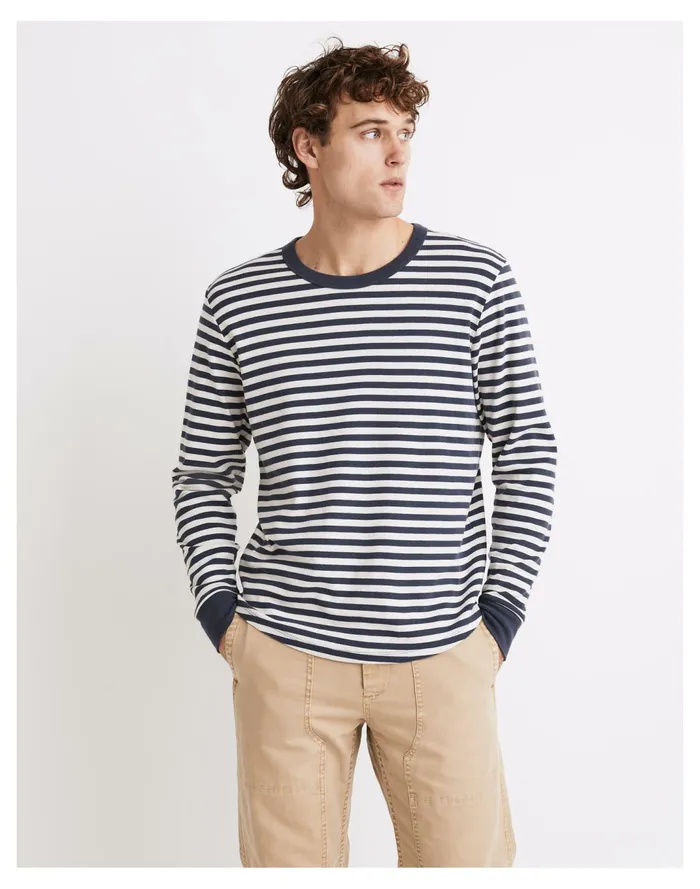 Men Ribbed Long Sleeve Relaxed Tee In Stripe Dark Baltic Stripe Madewell Tees