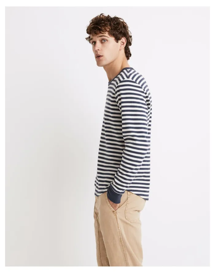 Men Ribbed Long Sleeve Relaxed Tee In Stripe Dark Baltic Stripe Madewell Tees