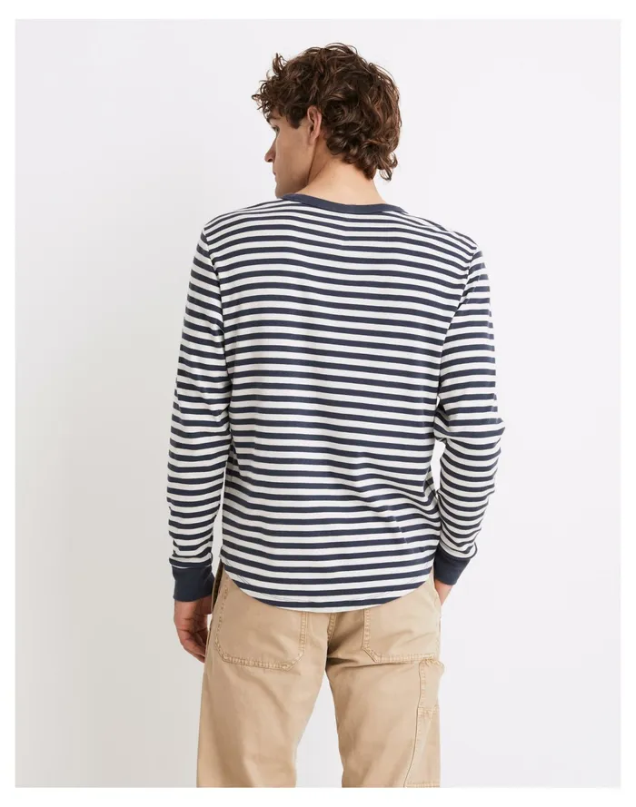 Men Ribbed Long Sleeve Relaxed Tee In Stripe Dark Baltic Stripe Madewell Tees